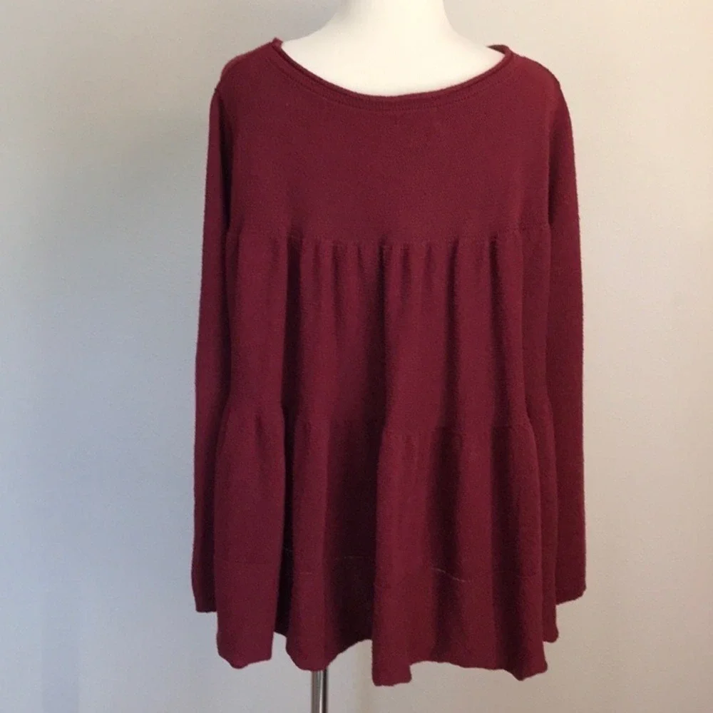 ALTAR'D STATE Size M‎ Maroon Wool Blend Baby Doll Boho Sweater